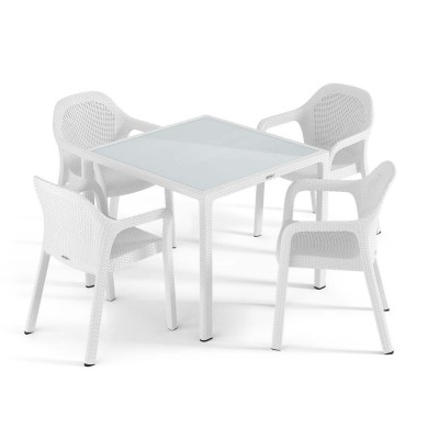 Садовый комплект стол 90 х 90 см + 4 стула Lechuza, белый