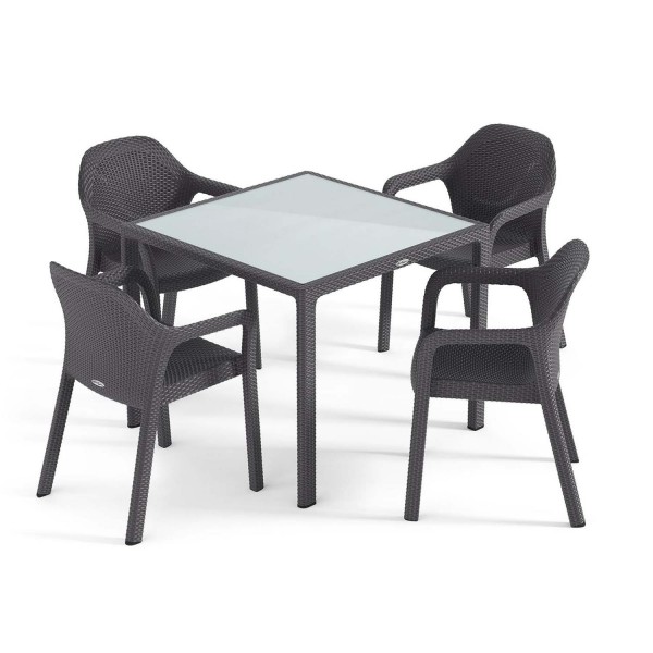 Садовий комплект стіл 90 х 90 см + 4 стільця Lechuza, сірий - 10913-5 Купить Садовий комплект стіл 90 х 90 см + 4 стільця Lechuza, сірий - 10913-5 в магазине Grill Point