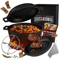 Чавунна голландська піч зі шкіряними ручками та практичним деком із кришкою Gusskoenig, 5 л