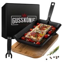 Чавунна сковорода з дерев'яною підставкою Gusskoenig, 32/19 см