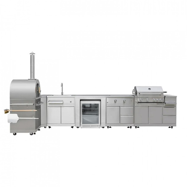 Купить Уличная кухня с газовым грилем Kapitan, угольной пицца-печью, мойкой, холодильником, встроенной конфоркой GRILLI - 777602 в магазине Grill Point