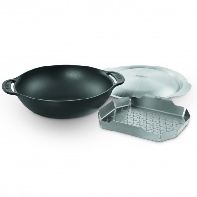 Чугунная сковорода Вок со вставкой-пароваркой и крышкой для Weber Gourmet BBQ System