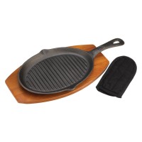 Чавунна сковорода з дерев'яною підставкою Grill Pro