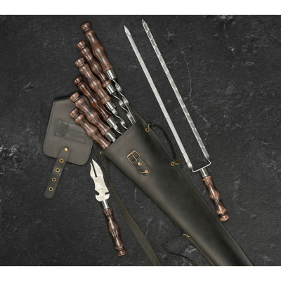 Набор шампуров "Асгард" в кожаном кейсе 8 предметов, черный.