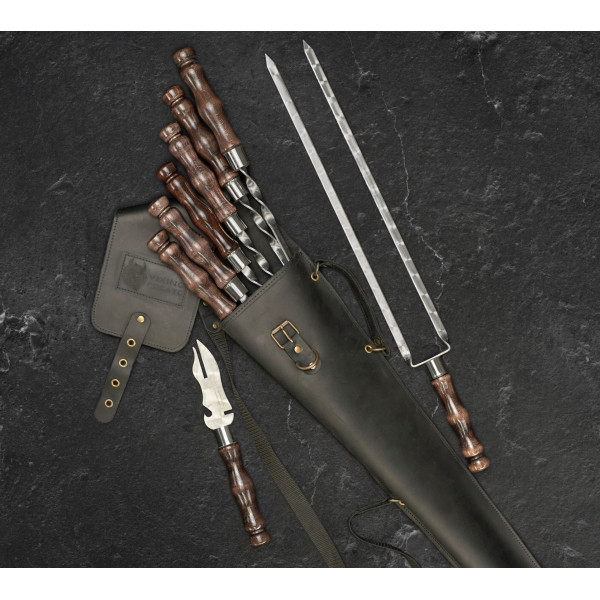 Купить Набір шампурів "Асгард" в шкіряному кейсі 8 предметів, чорний - LC-031 в магазине Grill Point