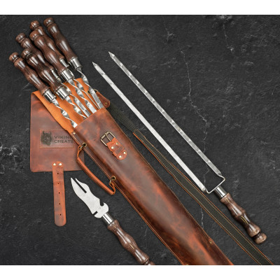 Набор шампуров "Асгард" в кожаном кейсе 8 предметов, рыжий