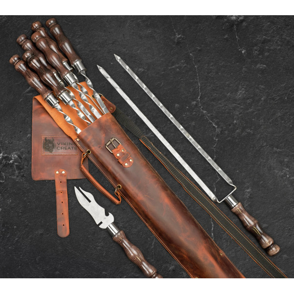 Купить Набір шампурів "Асгард" в шкіряному кейсі 8 предметів, рижий - LC-032 в магазине Grill Point