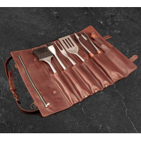 Подарунковий набір для грилю та барбекю "Кнорр" — 6 предметів в шкіряному кейсі