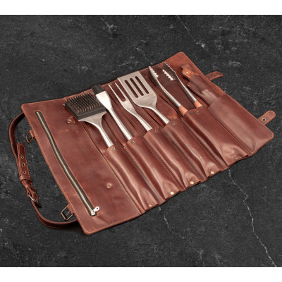 Подарочный набор для гриля и барбекю "Кнорр" - 6 предметов в кожаном кейсе.