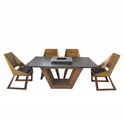 Комплект стол с грилем Quan, на 6 персон, коричневый
