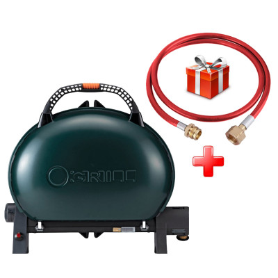КОМПЛЕКТ Портативный переносной газовый гриль O-GRILL 500, зеленый+шланг в подарок!