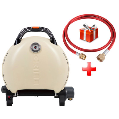 КОМПЛЕКТ Портативный переносной газовый гриль O-GRILL 600T, кремовый+шланг в подарок!