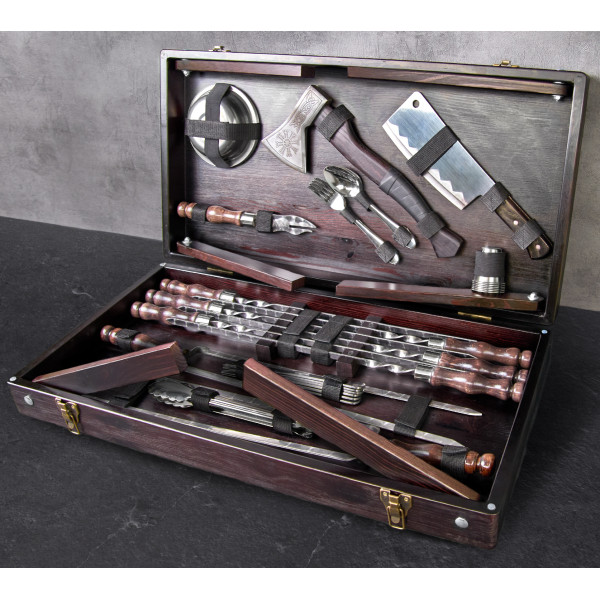 Купить Подарунковий набір для мангалу в дерев'яному кейсі  Деллінг, 42 предмети - WC-002 в магазине Grill Point