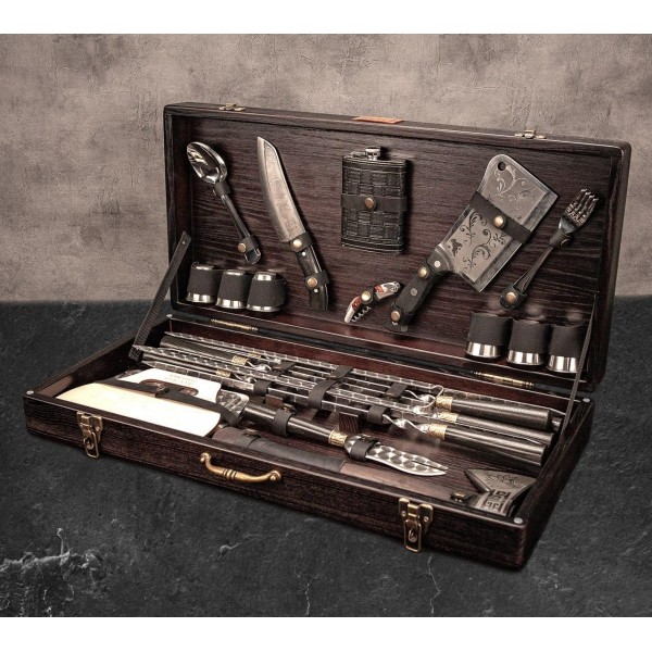 Купить Подарунковий набір для мангалу в дерев'яному кейсі Відар, 38 предметів - WC-006 в магазине Grill Point