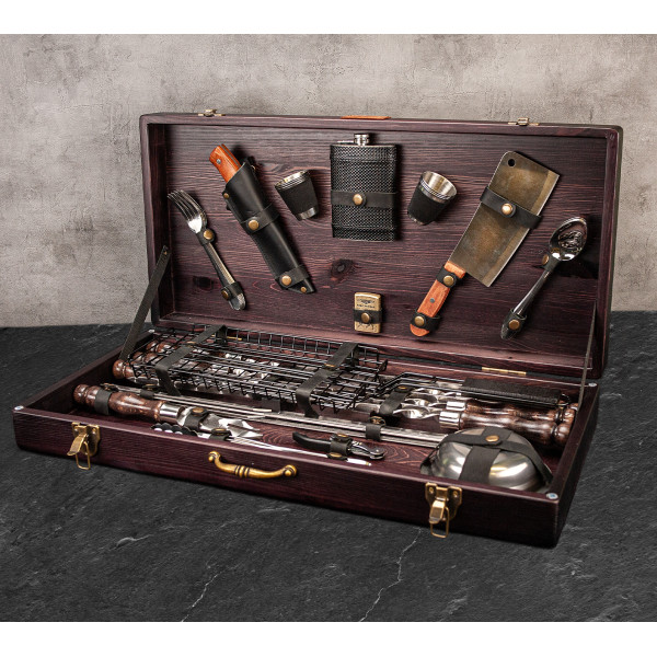 Купить Подарунковий набір для мангалу в дерев'яному кейсі Одін, 45 предметів - WC-009 в магазине Grill Point