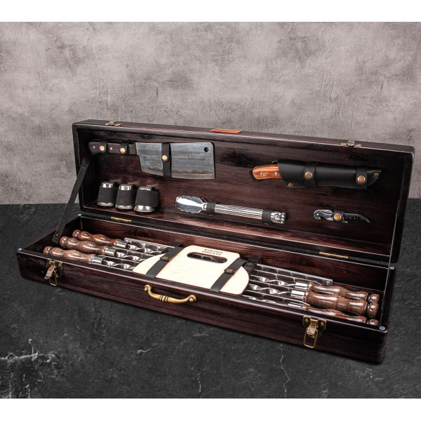 Купить Набір для мангалу "Гермод" в дерев'яному кейсі 19 предметів - WC-018 в магазине Grill Point